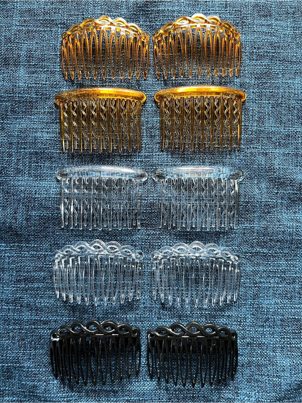 Set of 10 Decorative Side Hair Combs 5 Pairs Amber Clear Black Updo Accessories